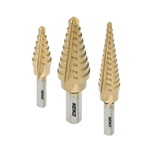 LAICAIW 10180A Steel Spiral Quick-Change Step Drill Bit for Metal with 4-Flute Spiral Grooved Design, Nitride-Coated High-Speed Steel Multitool with 12 Sizes in 1 Step Bit, Unibit, Hole Drill Bit