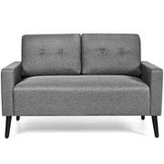 Giantex Loveseat Sofa, 55 2 Seat Modern Sofa Couch with Cushions, Rubber Wooden Legs and Button Trim, Modern Cushioned Double Seat Sofa Sleeper, Suitable for Home and Office, Grey