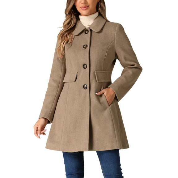 INSPIRE CHIC Women's Vintage Lapel Collared Overcoat Single Breasted Mid-Long Winter Coat XL Light Brown