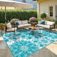 thumbnail image 3 of Findosom Outdoor Rug 8'x10' Reversible Waterproof Outdoor Patio Rug Mat Plastic Straw Rug Outdoor Area Rug Patio Camping Rug for RV Picnic Balcony Backyard Beach Outdoor Decor,Teal, 3 of 9