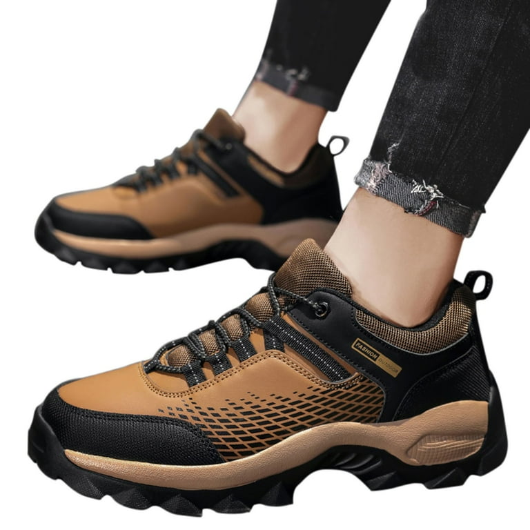 LBECLEY Non Slip Work Shoes for Men Walking Shoe Comfortable Leather Casual Tennis Shoes Men Hiking Shoes Brown Size 43