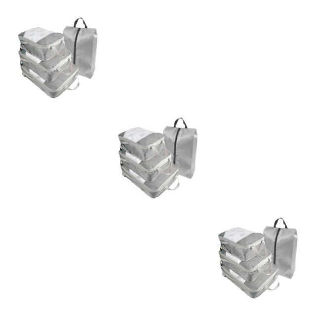 Transemion 4pcs/set Travel With Ease Using Travel Compression Packing Cubes Easy To Pack And Travel Large gray 3Set