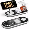 thumbnail image 1 of Cargador Inalámbrico Magnético 3 en 1 con Adaptador de 18W, Estacion de Carga Compatible con MagSafe para iPhone 11/12/13/14/15, Apple Watch Ultra 9/8/7/SE/6/5/4/3/2/1, AirPods Pro 3/2,Negro, 1 of 13