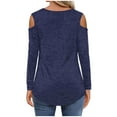 thumbnail image 3 of Off The Shoulder Tops For Women V-Neck T Shirt Tees Ladies Long Sleeve T-Shirts Blouse Pullover Sweatshirts,Navy,XX-Large, 3 of 8