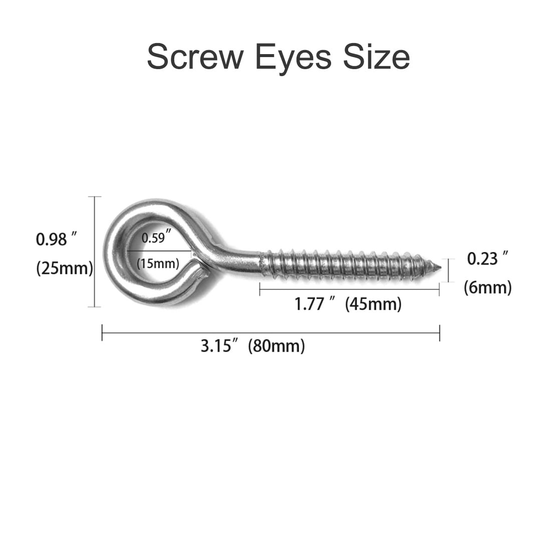 Goyunwell Stainless Steel Screw Eyes Metal Eye Hooks Screw in Heavy Duty 2 1/2 inch 12pcs Eyebolts Screws for Wood Lag Thread Eyelet Screw 2.5 inch