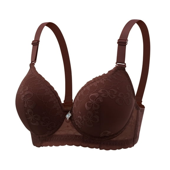 CLOISE Bras for Women Full Coverage Underwire Plus Size Push up Underwire Padded No Zipper Lace Daily Bras Coffee 36-46