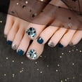 thumbnail image 3 of Blue Color Japanese Style Summer Wearable Foot Fake Nails Short Length Paillette Faux Rhinestone Decor Finished Nails, 3 of 10