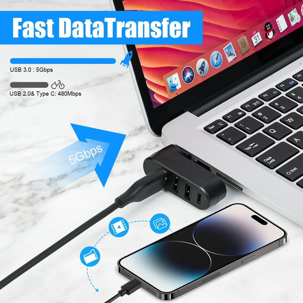 Insignia 4-Port USB 3.0 Hub With Power – 5Gbps, 5ft Cable, For Laptop, PC, Mac