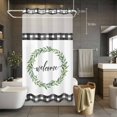 thumbnail image 3 of Welcome No Hook Shower Curtain with Snap in Liner Vintage Leaf Wreath Plant Black Plaid Border Waterproof Bathroom Shower Curtain with See Through Top Window for Bathtub 54" x 78", 3 of 9