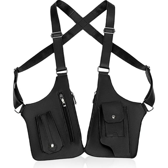 Double Shoulder Armpit Bag ,Premium Leather Adjustable Underarm Shoulder Bag for Men, Anti-Theft Double Strap Crossbody Chest Pack with Multiple Pockets