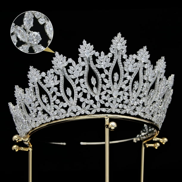 Tiara alta de lujo de circonia cúbica para boda y corona, joyería para el cabello de circonita, tocados de fiesta para mujer