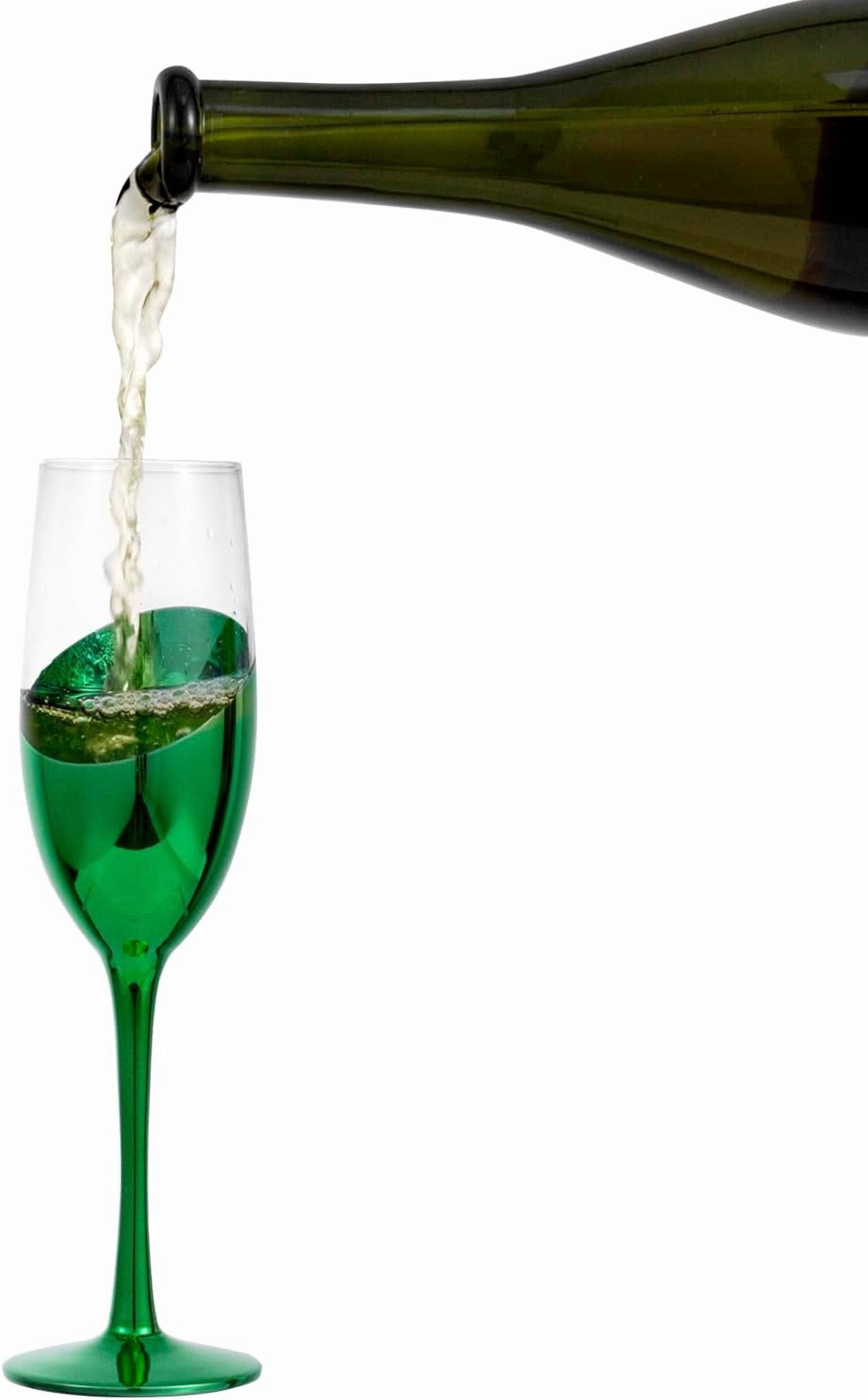 MyGift Set of 4 Multicolor Stemmed Champagne Flutes 6 oz Slanted Design Gold Silver Red Green Toasting Glasses for Holiday Parties Weddings Home Entertaining