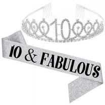 TY"10 and Fabulous" Sash & Rhinestone Tiara Set - 10th Birthday Sash 10 Birthday Gifts Party Favors,silver