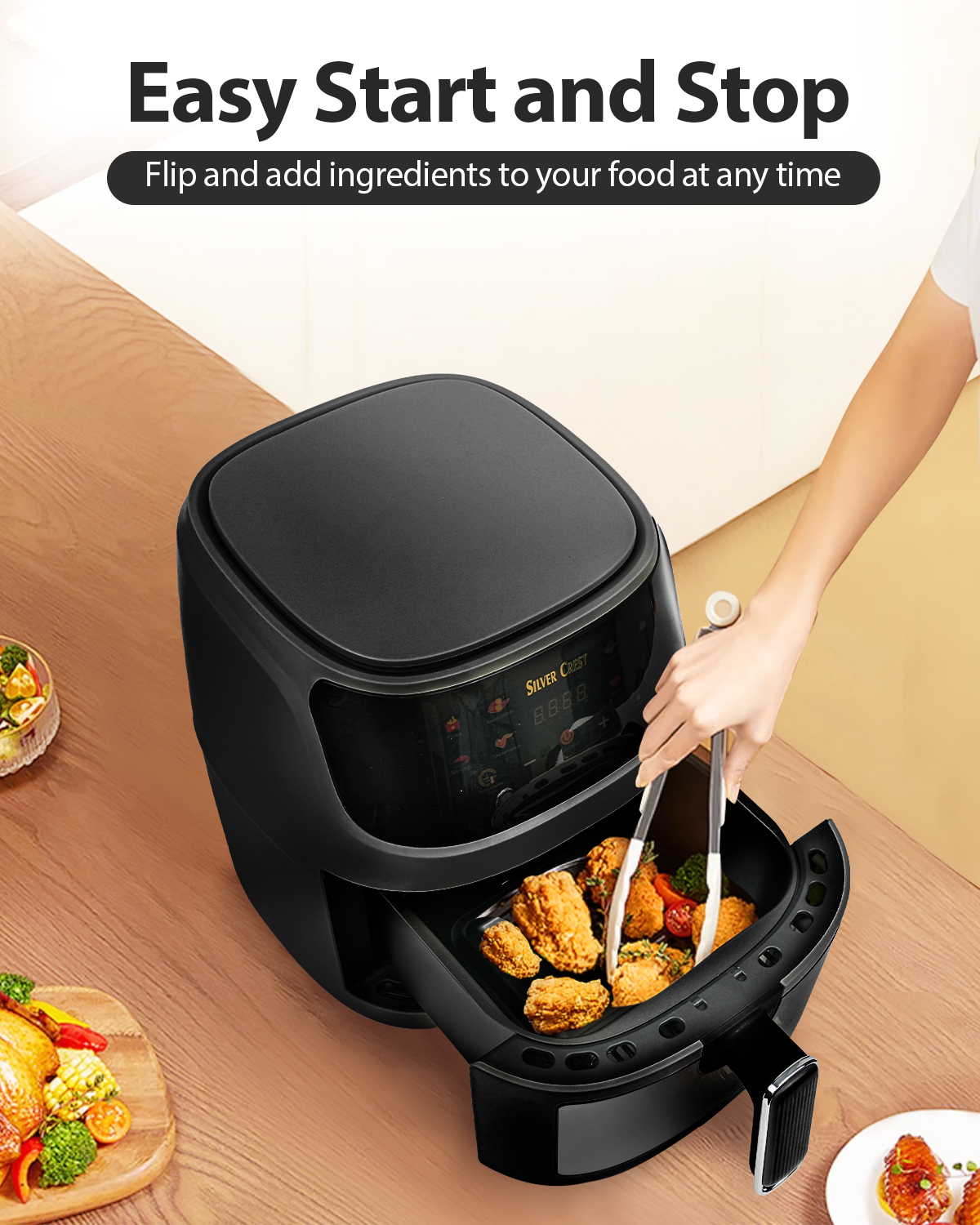 MULISOFT Air Fryer Oven 5.3QT, 410F Digital One Touch Screen Airfryer, Oil-less Air Cooker that Crisps, Roasts, Reheats, Easy Meals, Nonstick and Dishwasher Safe Basket, Stainless Steel, Black