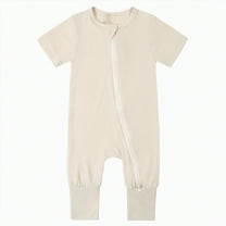 KPOPLK Baby Romper Jumpsuits for Boys and Girls Unisex Long Sleeve(Beige,18-24 Months)