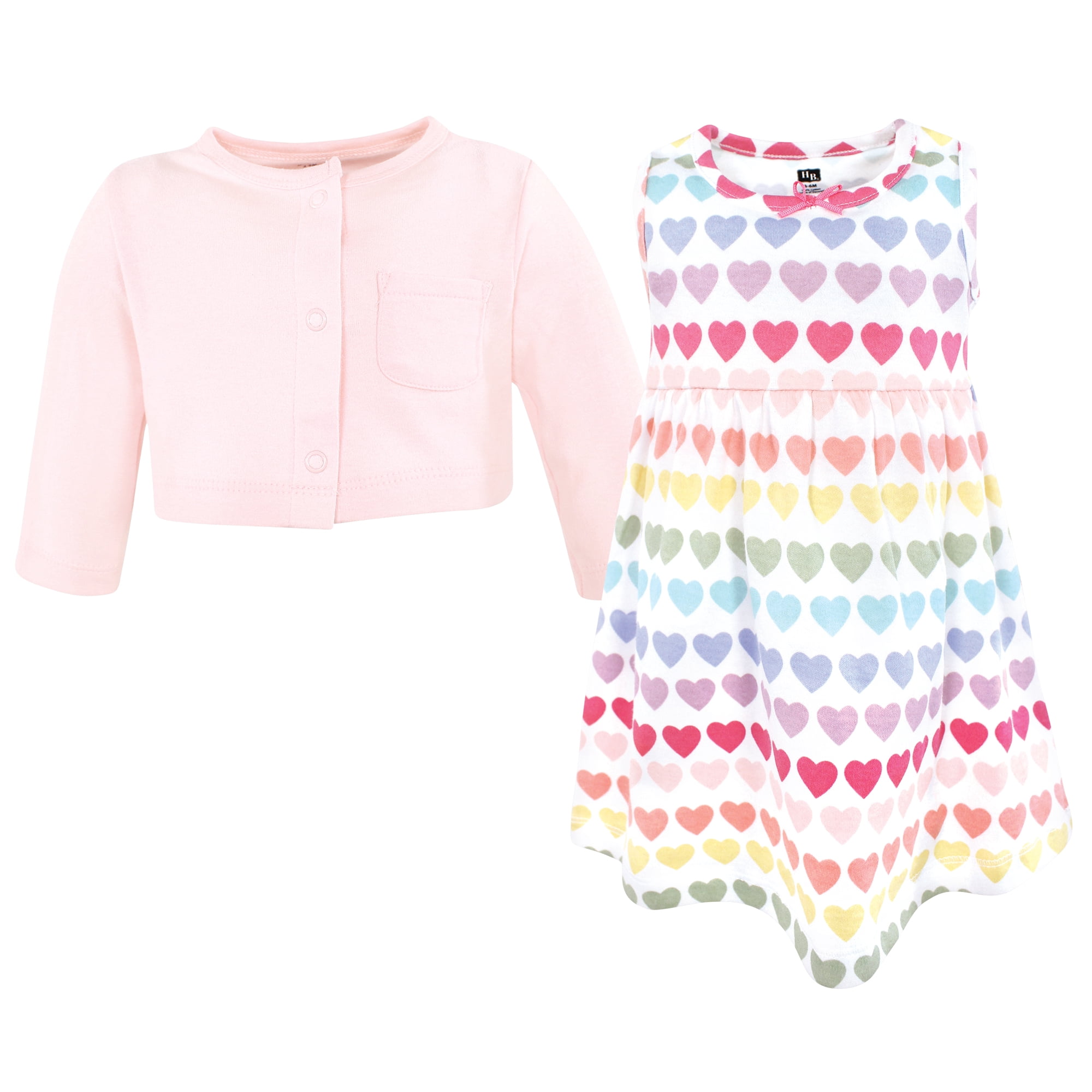 Hudson Baby Girls Cotton Dress and Cardigan Set, Cascading Hearts, 6-9 Months
