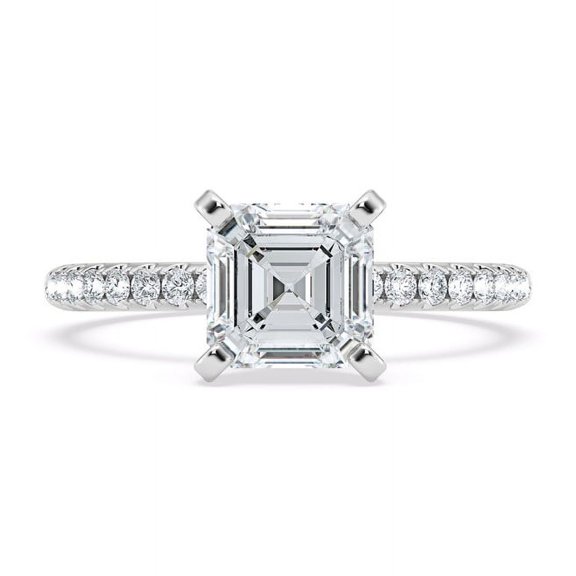 Spot Jewelry Asscher Cut Moissanite Rings - 1.7 Ct 14K White Gold Plated Diamond Ring for Women - Stunning Anniversary Wedding Rings - Beautiful Proposal Jewelry for Her