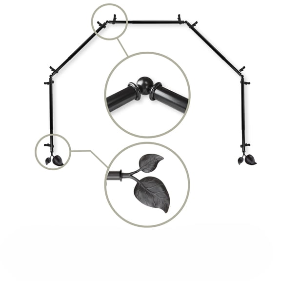 Solid Contemporary 5-Sided Bay Window Curtain Rod - 234" - Black