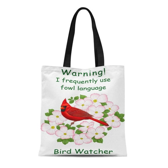 NUDECOR Canvas Tote Bag Red Foul Funny Fowl Language Bird Watcher Watching Nerd Reusable Handbag Shoulder Grocery Shopping Bags