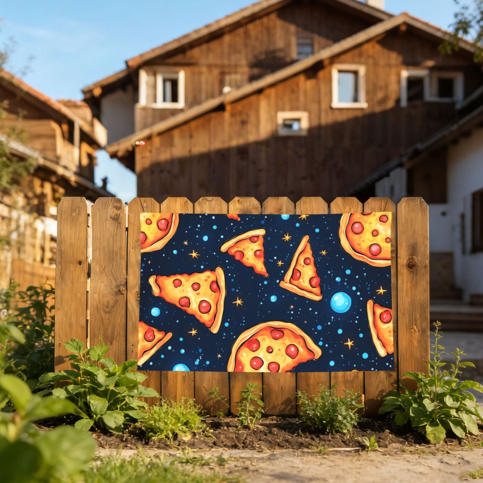 Pizza Starry Cool Four Hole Decorated Banner Flag for Garden Yard Home Decoration Indoor Outdoor 4x6 Ft