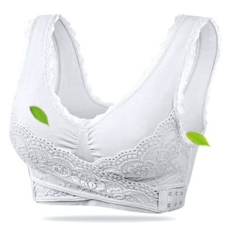 

Women s Seamless Sports Lace Front Closure Bra Wireless Yoga Running Bras White