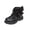 Black, variant on Girls Glitter Sequin Ankle Boots Bow Decor Side Zipper PU Leather Lace‑Up Booties with Chunky Non‑Slip Sole for Birthday Party Dance
