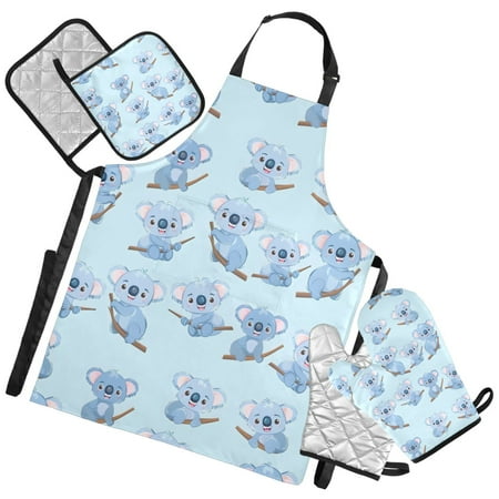 Ryvnso Cute Koalas Kitchen Apron Oven Mitts Set Pot Holders