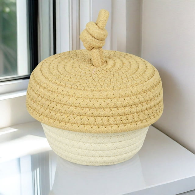 Cesta de almacenamiento de cuerda de algodón • Organizador de escritorio de 25x25x16cm para joyería, llaves, papelería • Caja tejida blanca con asa