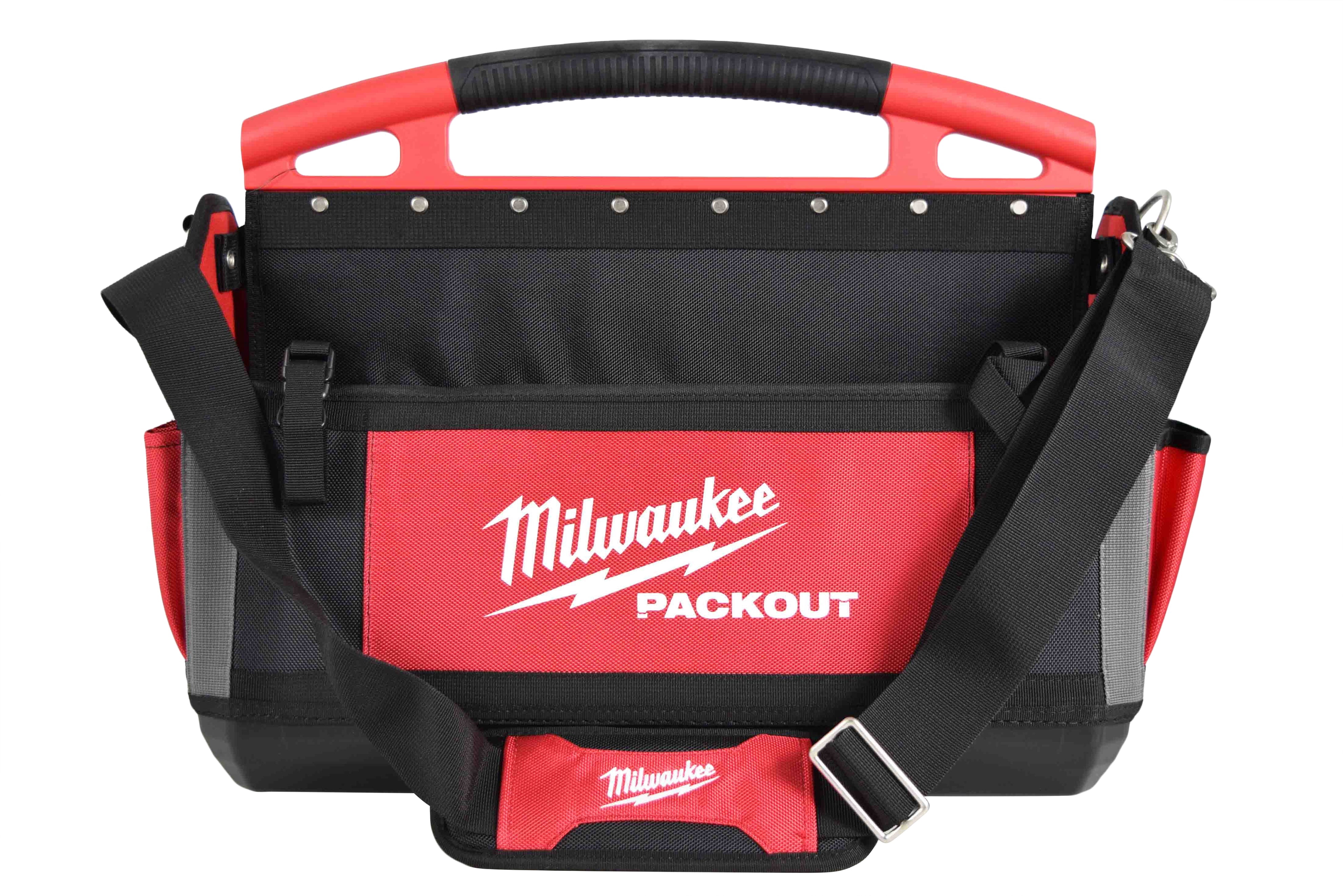 Milwaukee PACKOUT 20 in Modular Storage Tote (48-22-8320) – 32-Pocket Tool Tote with Locking Base, Shoulder Strap, and Reinforced Construction
