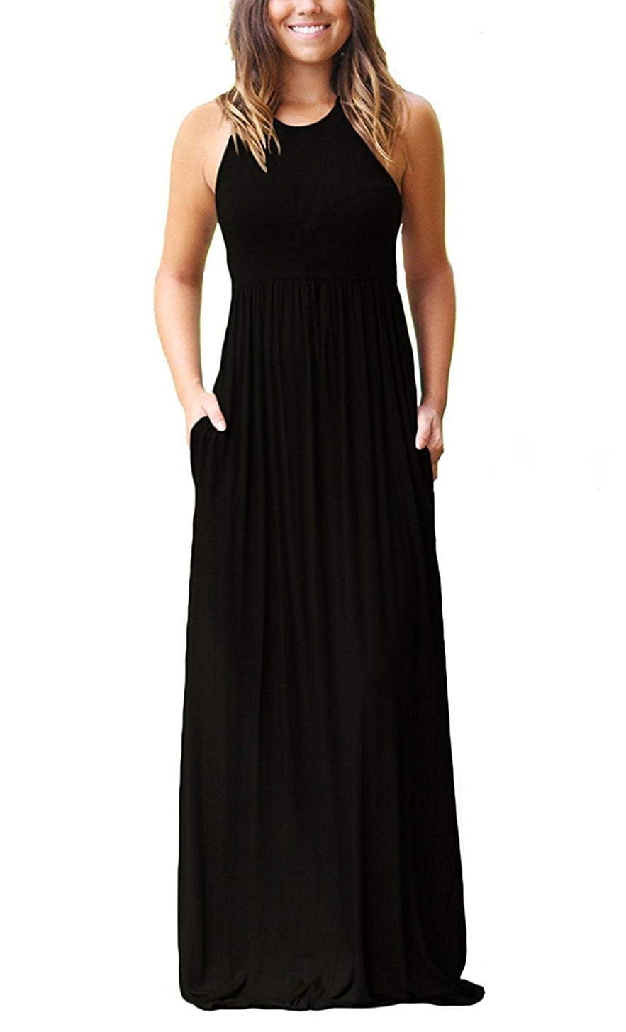 Aiyino - Women's Sleeveless/Long Sleeve Plain Maxi Dresses Casual Long ...