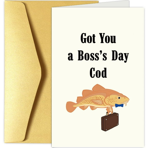 Boss's Day Card – "Got You a Boss's Day Cod" Funny Fish Design – Envelope Included, Blank Inside – Perfect Gift for Boss, Manager, Supervisor on Boss's Day