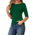thumbnail image 4 of INSPIRE CHIC Hauts pour Femmes Manches au Coude Encolure Bateau Coupe Ajustée T-Shirt Classique Décontracté L Vert Foncé, 4 of 7