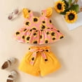 thumbnail image 2 of Zwiiyzr 0-24Months Baby Girl Clothes Newborn Infant Floral Clothes Sling Peplum Top + Ruffled Shorts Headband Summer Beach Outfits Set 3Pcs Orange, 2 of 9