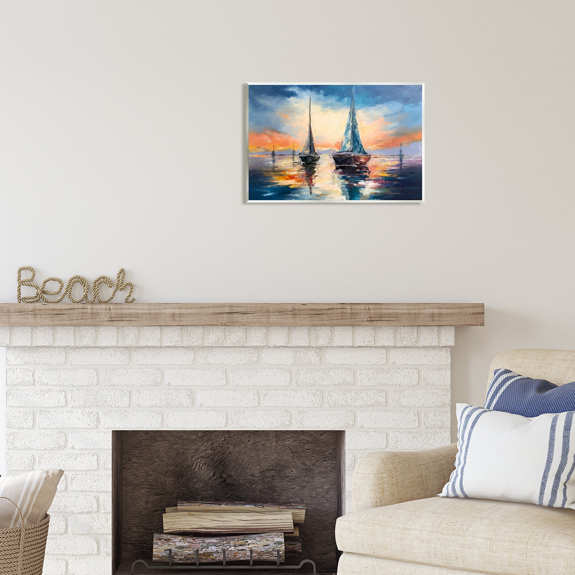 Stupell Industries Sailboats and Ocean Sunset Transportation Painting Unframed Art Print Wall Art, 19 x 13