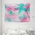 thumbnail image 1 of Palm Leaf Tapestry, Beach Party Theme Vibrant Composition with Pink and Green Trees Vintage, Wall Hanging for Bedroom Living Room Dorm Decor, 80W X 60L Inches, Pink Teal White, by Ambesonne, 1 of 2