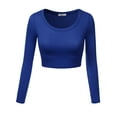 thumbnail image 4 of Doublju Women's Round Neck Slim Fit Long Sleeve Crop Tops (Female Plus Size Available), 4 of 4