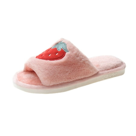 

Boniawe Women Fashion Cute Cartoon Fruit Plush Shoes Ladies Casual Flat Sliper