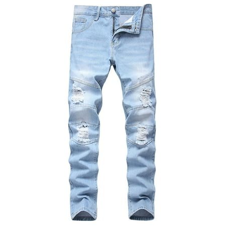FNFYFH Men s Ripped Slim Fit Jeans Straight Leg Jean Denim Pant Skinny Strechy Denim Jeans