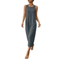 thumbnail image 2 of Ayolanni Sleeveless Summer Dresses for Women Cotton Linen Gray Crew Neck A-Line Maxi Dress Flowy Work Going Out Solid Sundress XXL, 2 of 9