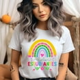 thumbnail image 2 of Hola Estudiantes Teacher T-Shirt, Spanish Rainbow Pencil Design, Back to School Tee, Gold, Size M, 2 of 6