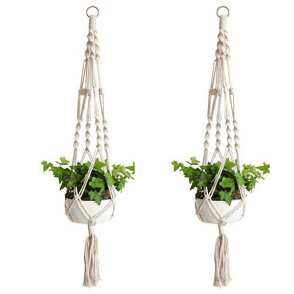 ZOUYUE Macrame Plant Hanger Indoor Hanging Planter Basket Decorative Flower Pot Holder for Indoor Outdoor Boho Home Decor 41 Inch, Ivory, Set of 2