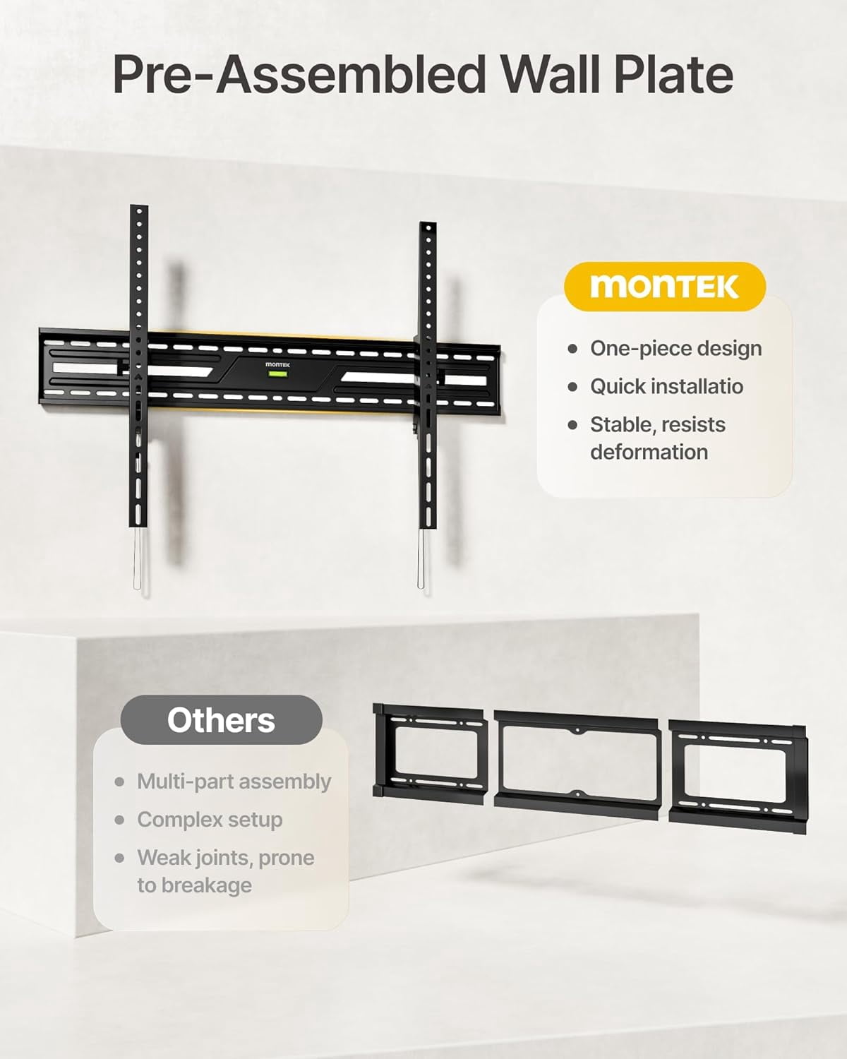 monTEK 15° Full Tilting TV Wall Mount for 50–100" Large TVs, Supports 220 lb, VESA 75x75–900x600, Fits 16"/18"/24"/32" Studs