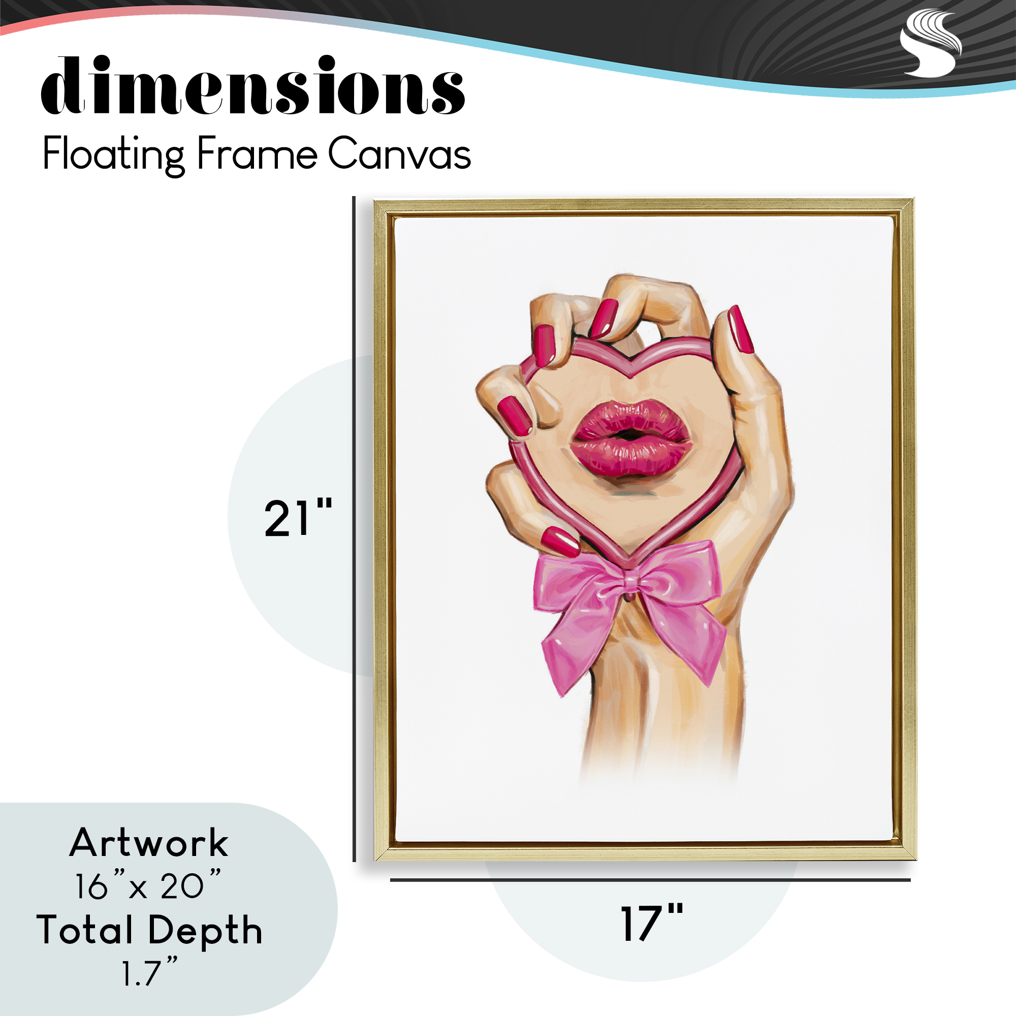 Pink Lips in Mirror Gold Framed Floater Canvas Wall Art, design by Ziwei Li