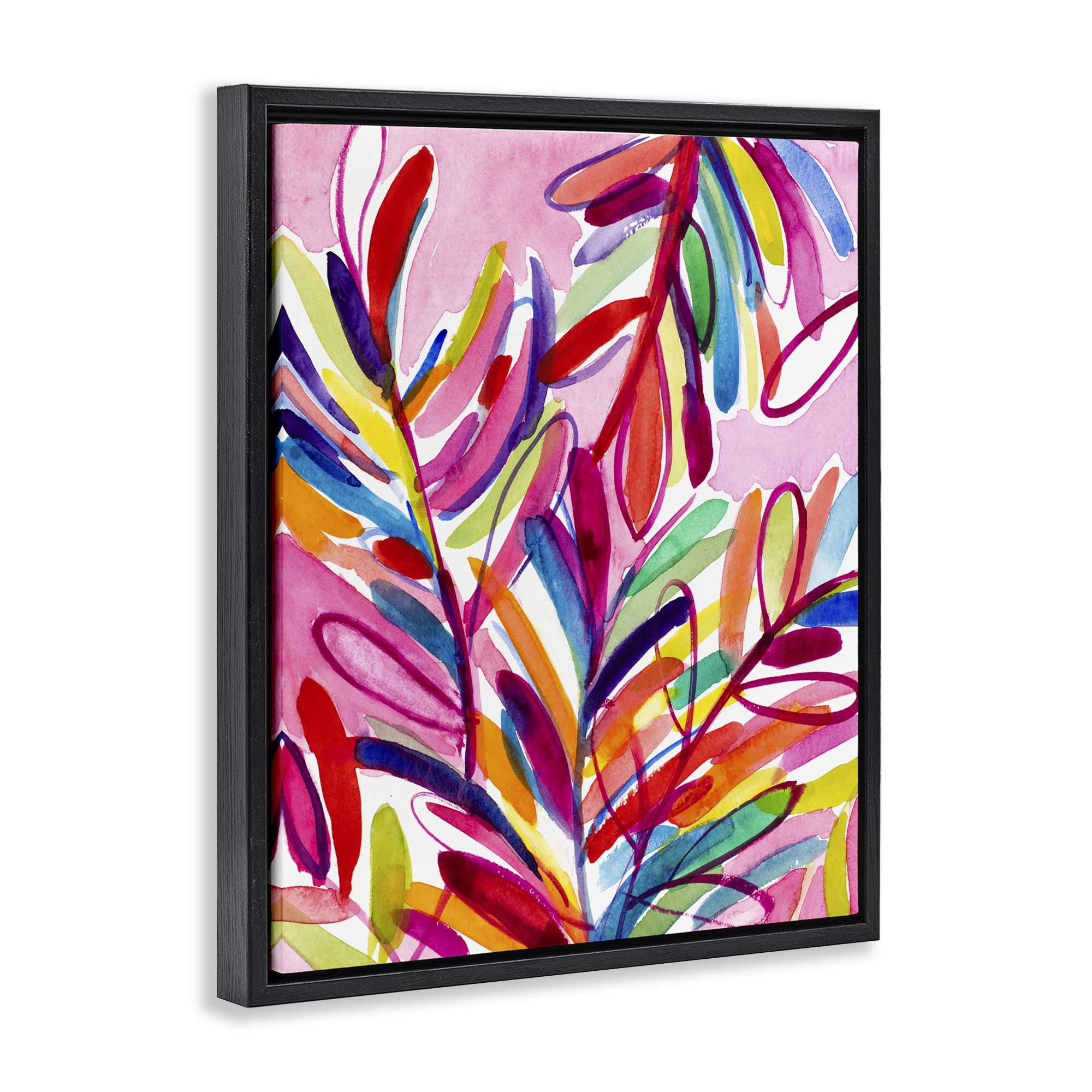 Stupell Industries Bold Tropical Leaves Botanical & Floral Painting Black Floater Framed Art Print Wall Art, 17 x 21