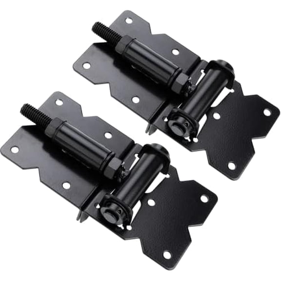 Self Closing Gate Hinges Adjustable Heavy Duty Hardware 90 Degree Gate Hinges Kit for Wood/Vinyl/Metal/Outdoor Fence, with Self-Tapping Screws and Swing Adjuster Tool, 2-Pack, Black Finish