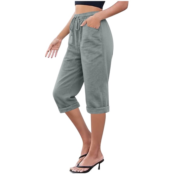 Women Wide Leg Palazzo Capri Pants Loose High Waisted Casual Flowy Fold Hem Cropped Pants 2026 Summer Beach Work Trousers