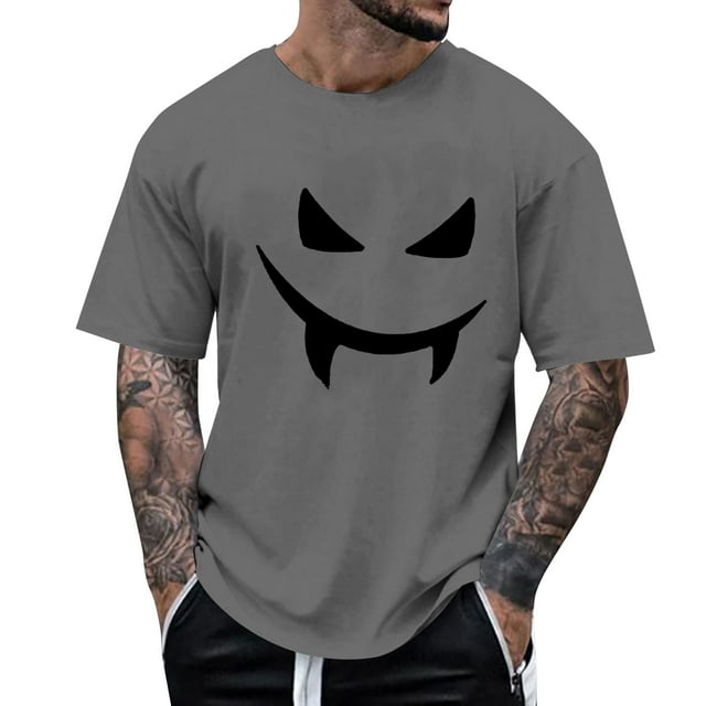 YDLCAFD Male Print Theme T Shirt Printed Solid Color Short Sleeve Top