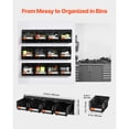 thumbnail image 2 of KFFKFF Wall Mounted Storage Bins, 12 Plastic Bins & 3 Metal Rails, Plastic Hanging Stackable Storage Bin for Screws, Nuts, Bolts, Nails, Hardware Tool, Black, 2 of 9