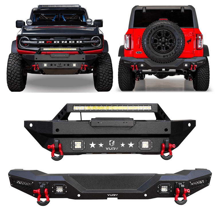 Ronghui for 2021-2023 Ford Bronco Steel Front/Rear Bumper W/Winch Plate &  LED Lights 