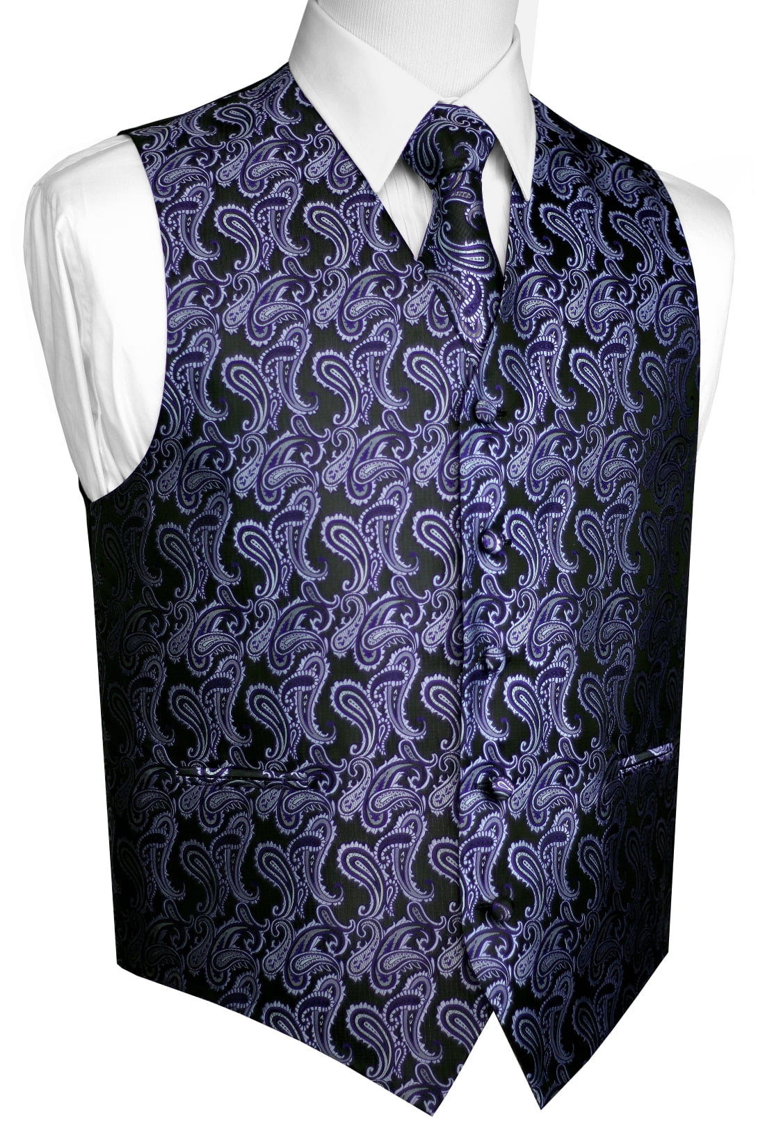 New Brand Q Men's Micro Fiber Neck Tie & Hankie Set Paisley purple formal 